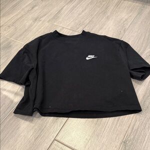 Nike Black Cropped Crew Tee with White Swoosh